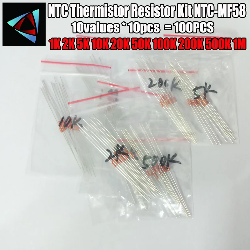 Комплект термистора NTC 100 шт. = 10 значений * резистора с термистором 1K 2K 5K 10K 20K 50K 100K