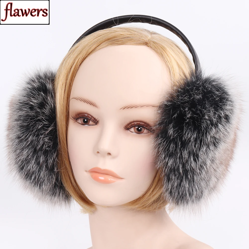 2021 New Russian Women 100% Natural Fox Fur Earmuffs Winter Warm Pompoms Plush EarMuff Girls Real Earflaps | Аксессуары для одежды