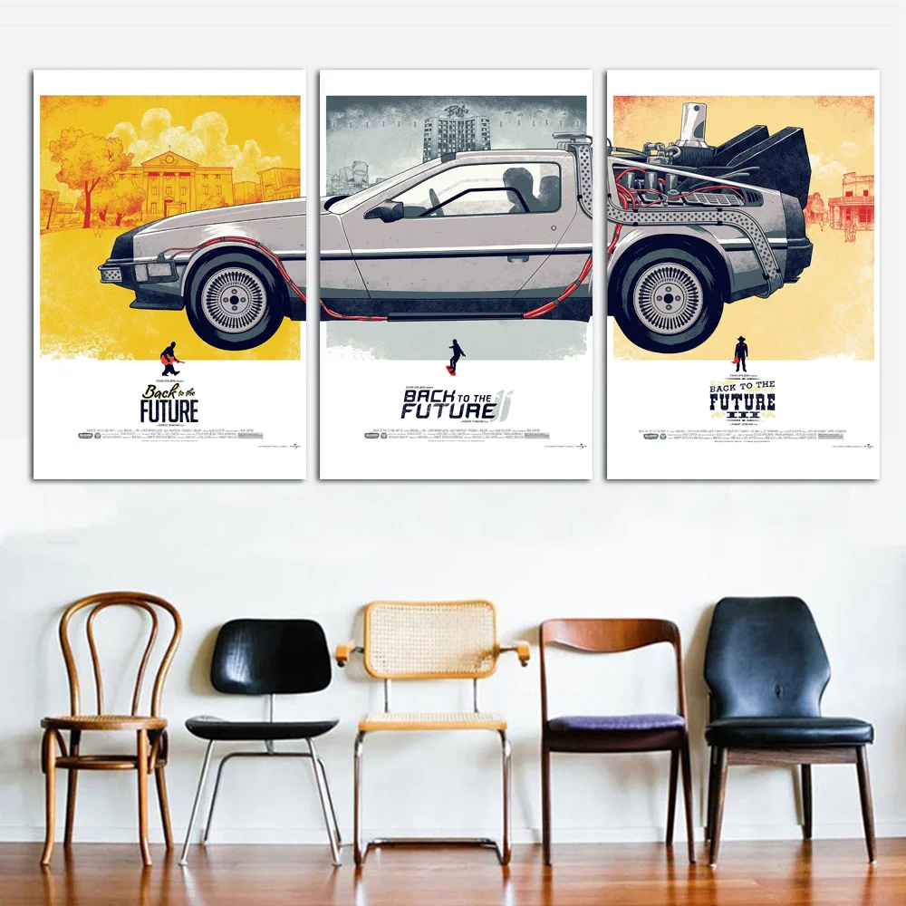 3 предмета Scrolls Картины Back to the Future фильм Delorean DMC автомобиля аниме настенный