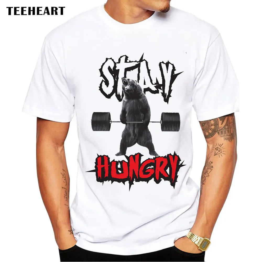 2017 летняя футболка с принтом медведя для мужчин круглым вырезом и коротким