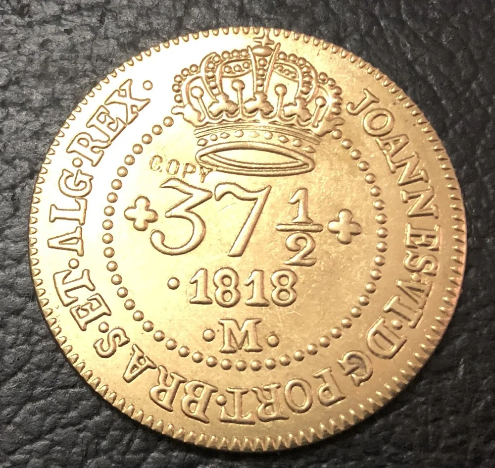1818-M Бразилия 37 1/2 Reis Золотой Vintem-Joao VI медь имитация монеты