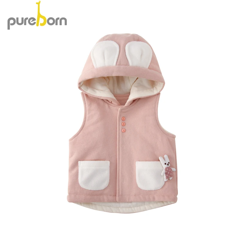 pink Pureborn/Детский жилет с капюшоном; Верхняя одежда; милый Повседневный детский хлопковый теплый жилет для мальчиков и девочек; осенне-весенняя одежда - Цвет: pink