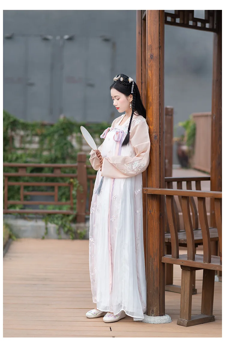 Hanfu Женский длинный рукав вышивка костюм Хана элемент династии Тан традиционный костюм Юбки феи платье принцессы для взрослых DN3508