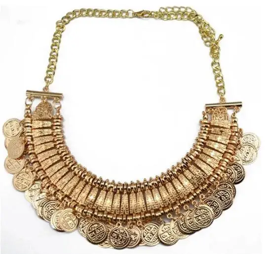 Винтажное Латунное ожерелье из античного серебряного сплава с монетами|bars