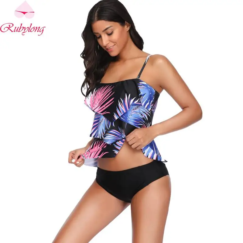 Rubylong Swimwear New Two Piece Swimsuit Women Strap Tankini Set Vintage Bathing Suit Beach Wear Push Up Monokini Swim | Спорт и