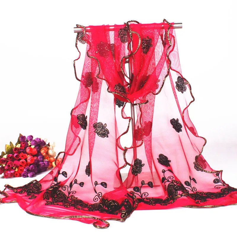 Лидер продаж фиолетовый цветок леди кашне Накидка женская вуаль кружевные шарфы