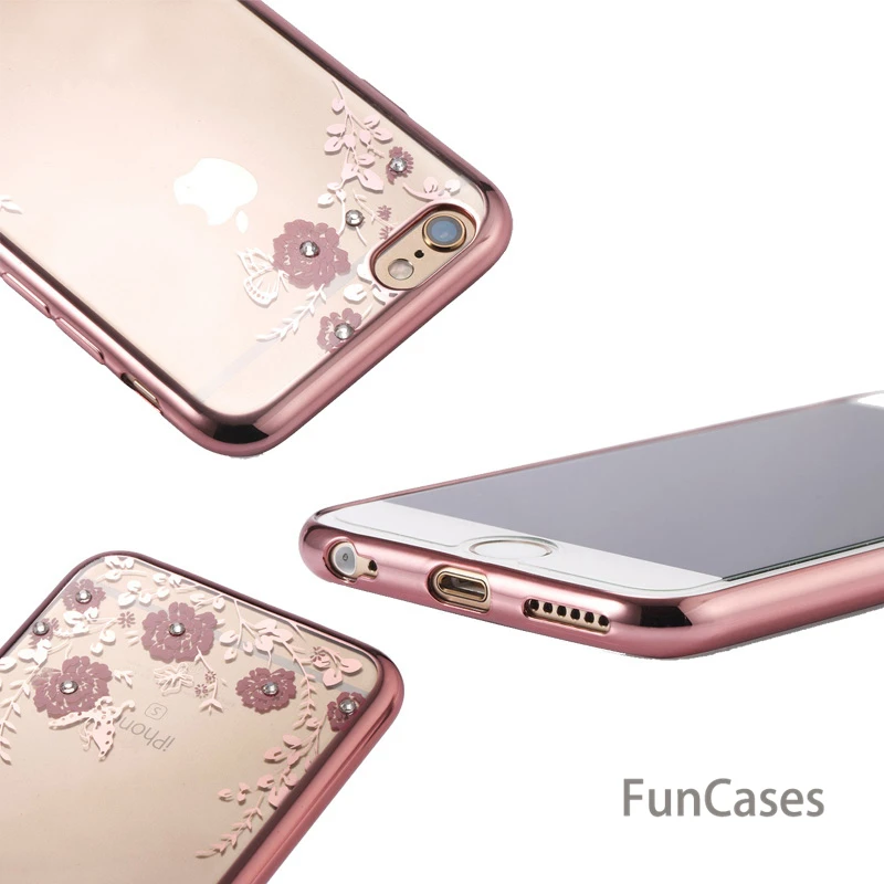 Роскошное покрытие Алмазные цветы ТПУ чистый мягкий чехол для iPhone X XS MAX XR 6 6S 7 8 Plus 5