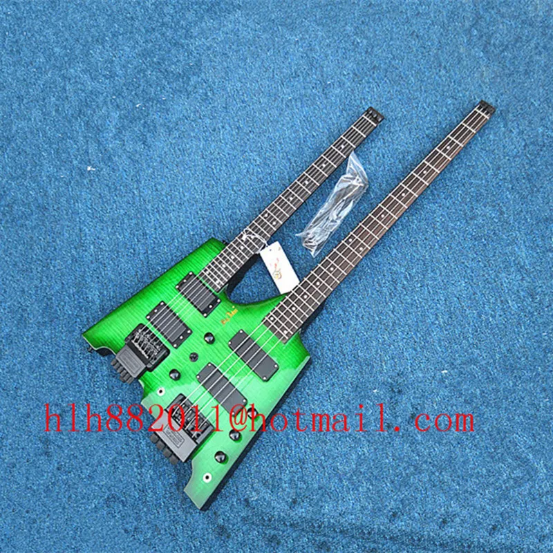free shipping Big John double neck headless 4 strings electric bass and 6 strings electric guitar in green BJ-50