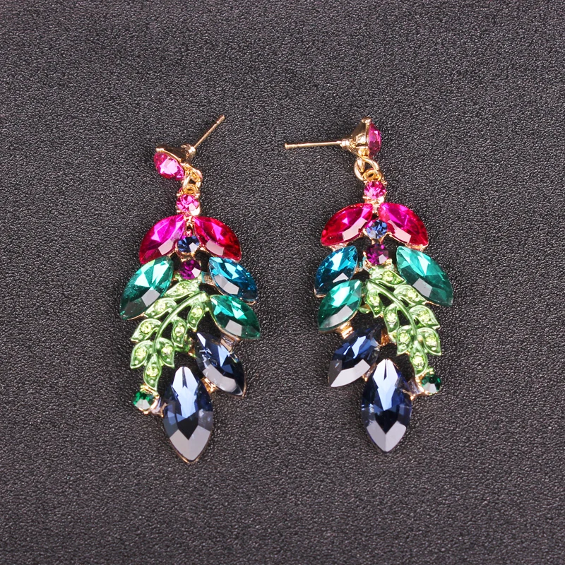 Fashion Indian Bridal Leaf Jewelry Sets Wedding Party Costume Necklace Earrings crystal set of jewellery for Brides Women | Украшения и