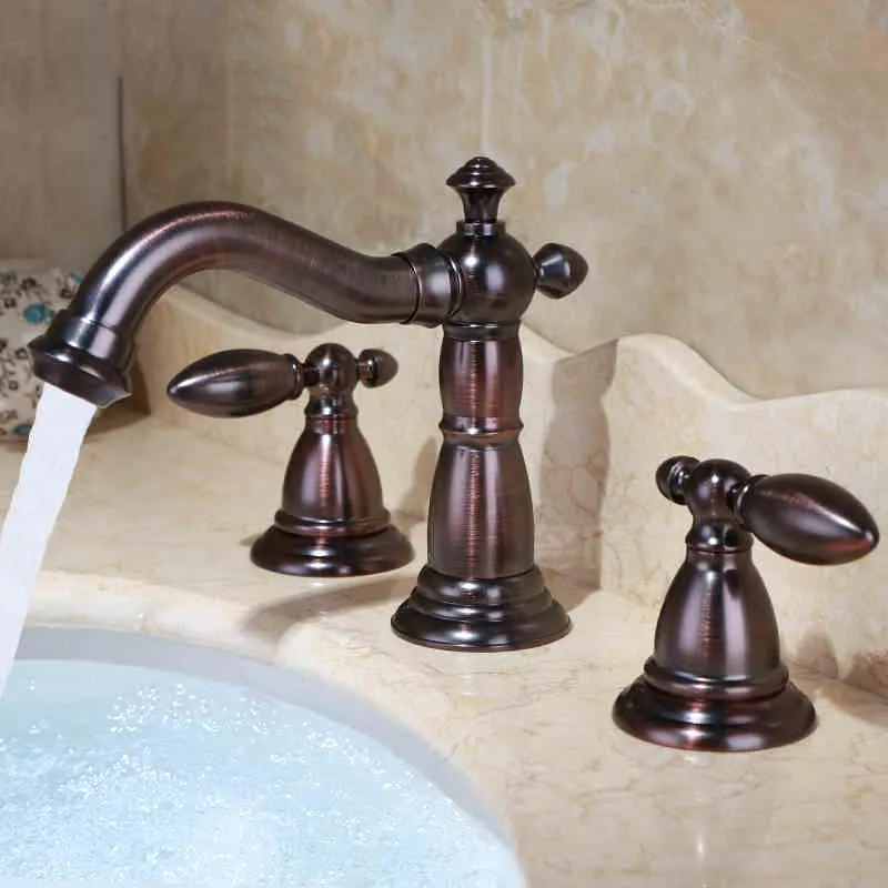Роскошный Бронзовый латунный Смеситель для раковины с двумя ручками