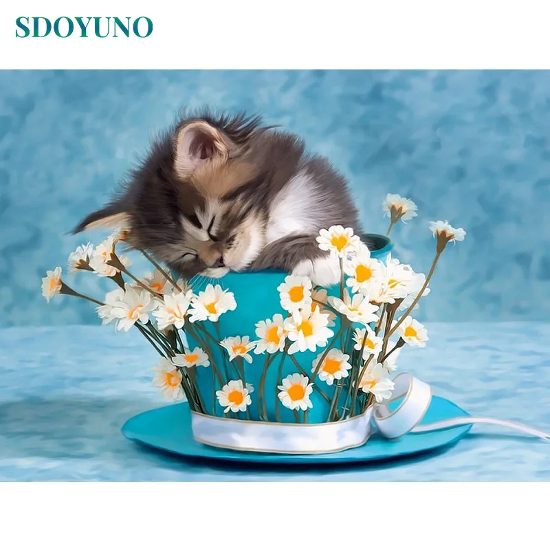 

SDOYUNO 60x75cm Frame Cats in Flower Pots Painting By Numbers DIY Wall Decor Wedding Decoration Canvas Painting For Unique Gift