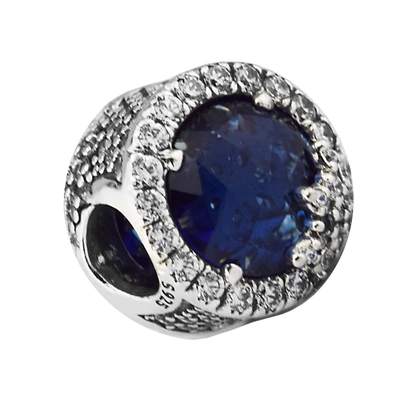 Подходит для Pandora Charms браслеты 925 пробы-серебро-Ювелирные изделия Ослепительная Снежинка бусины с синим и четким CZ