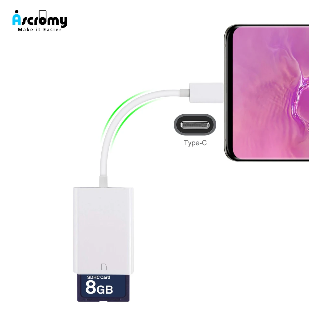 Ascromy Portable Type C To SD Card Reader Adapter For Xiaomi mi9 Huawei Samsung S10 Plus S10+ Macbook USB Adaptador Cable | Мобильные