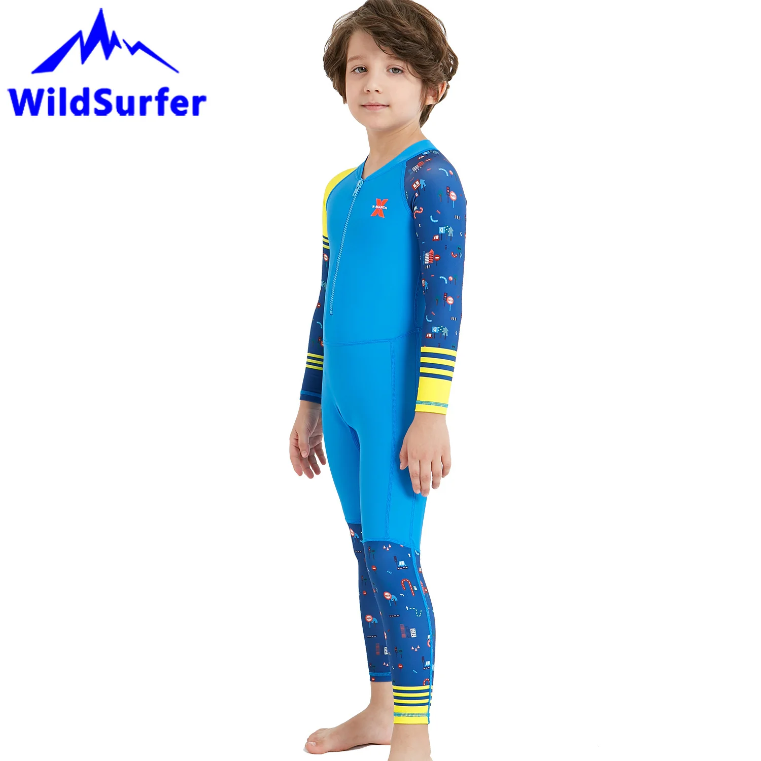 WildSurfer летние детские солнцезащитные Купальники для мальчиков с длинным рукавом цельный гидрокостюм для девочек быстросохнущая Медузы Детский костюм для дайвинга W120