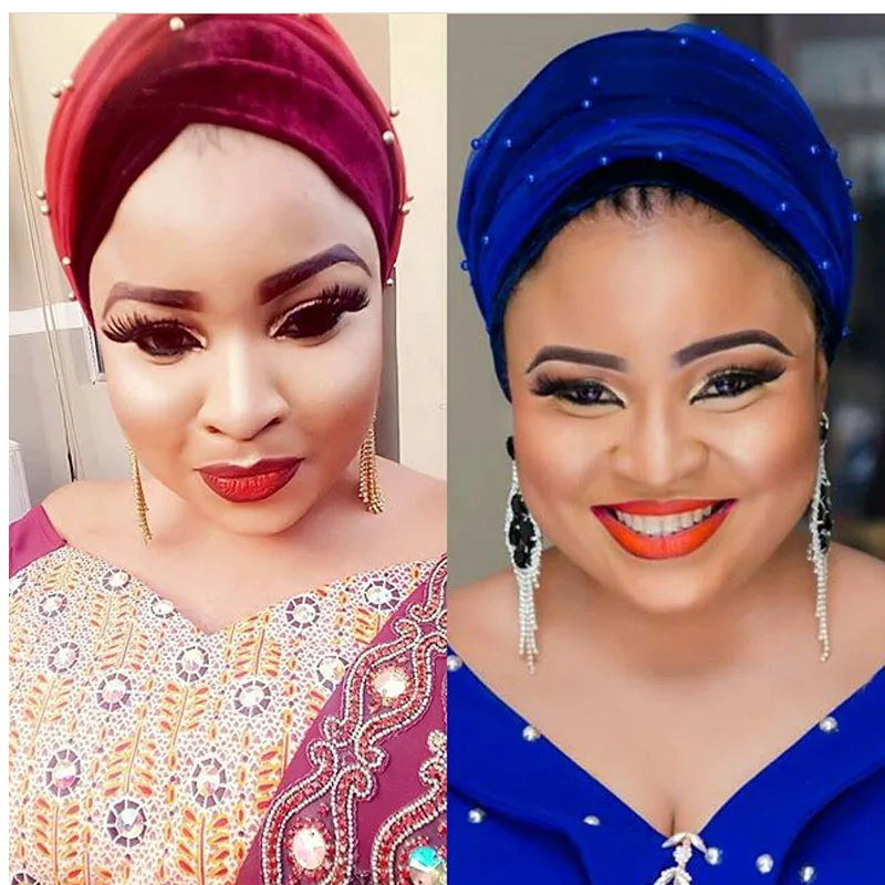 2017 модные эластичные Бандана с жемчугом в африканском стиле для женщин |