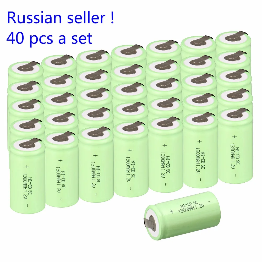Российский продавец! Комплект аккумуляторов Sub C SC 1 2 в 1300 мАч Ni Cd NiCd 4 25 см * 40 шт.