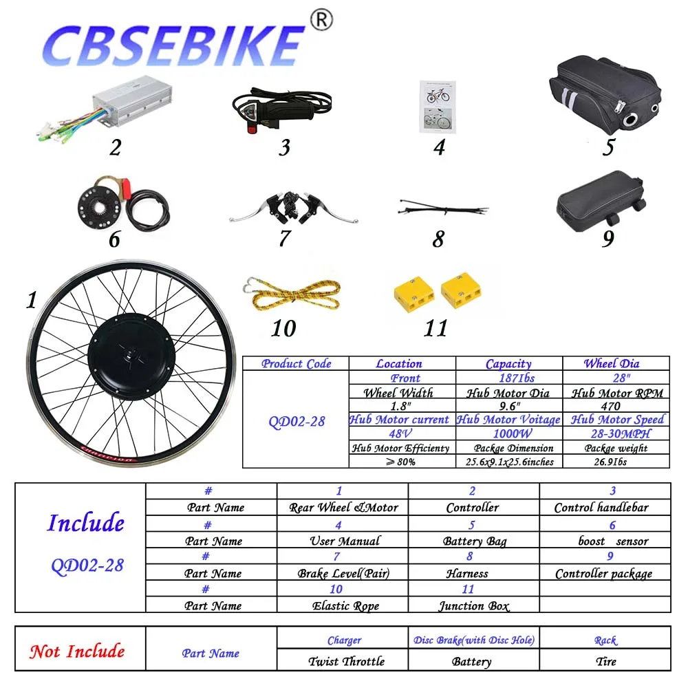 28inch 48V1000W QD02 CBSEBIKE Ebike комплект передних колес высокая скорость преобразования 36v250w 36v500w 48v500w 48v1000w 28 дюймов QC01-28 - Цвет: 28inch 48V1000W QD02