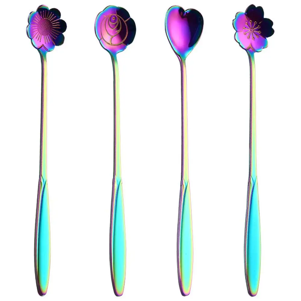 4 шт. позолоченные цветочные лепестки цветные ложки с цветком вишни 1 комплект