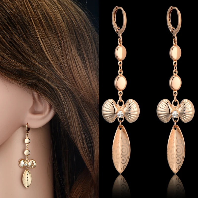 Женские Висячие серьги с бантом длинные в форме капли золотистого цвета