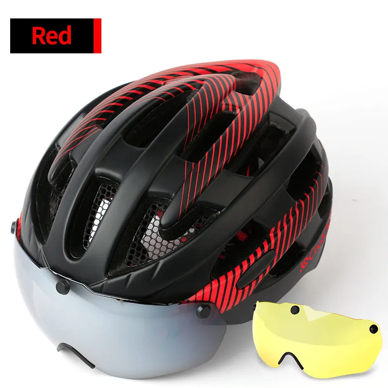 Red1 2 lenses Coolchange, велосипедные шлем с легкий ветрозащитный очки велосипед шлем MTB сеткой отлиты Для мужчин велосипедный шлем - Цвет: Red1 2 lenses