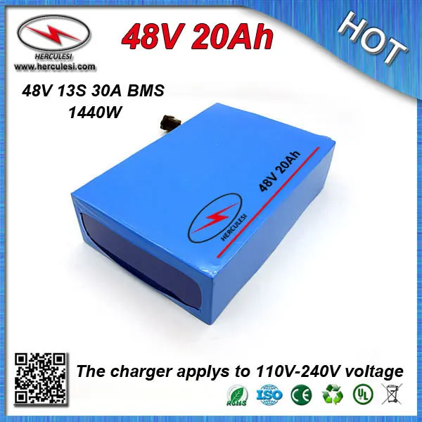 Дешевая цена ПВХ cased Электрический электровелосипед аккумулятор 48V 20Ah встроенный