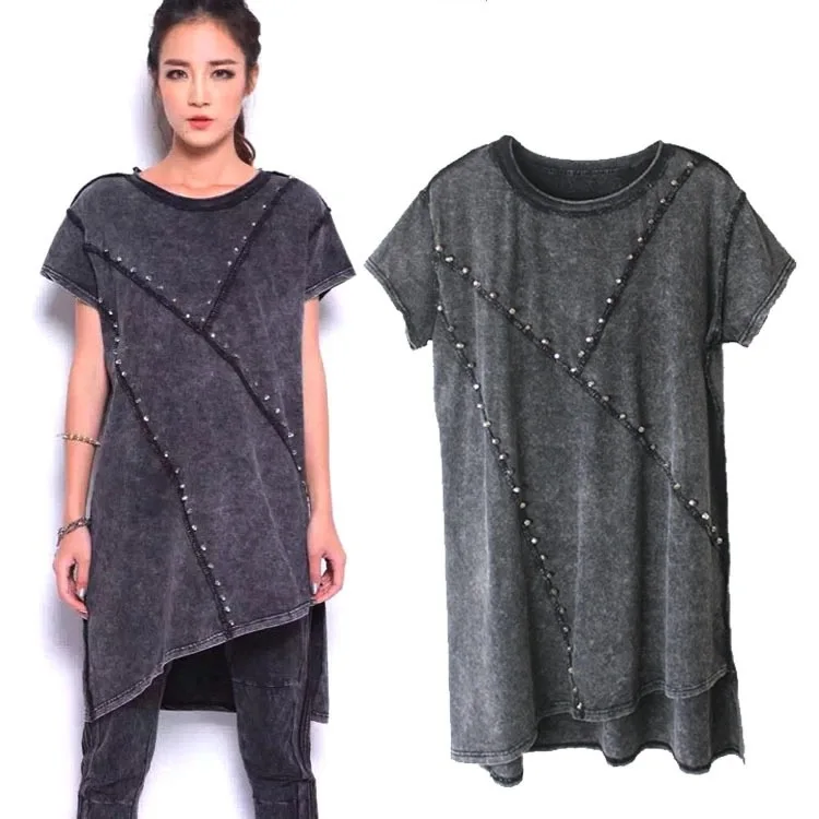 Модные женские топы с заклепками женская одежда Женская футболка в стиле панк