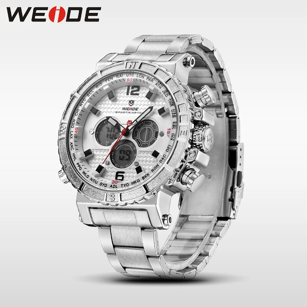 WEIDE мужской роскошный бренд часов спортивные цифровые часы из нержавеющей стали