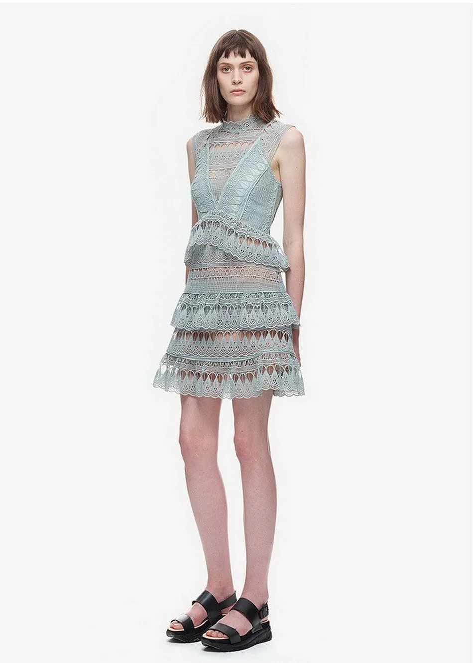 Новое модное летнее платье Vestido, платье для автопортретов, стиль подиума, кружевное платье трапециевидной формы с завышенной талией, сексуальные платья, Новое поступление
