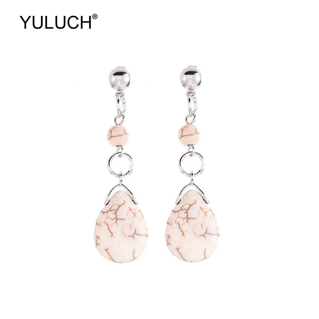 

Женские пляжные серьги-гвоздики YULUCH, модные богемные длинные серьги помпоны из натурального камня в форме капли воды, вечерние серьги помпо...