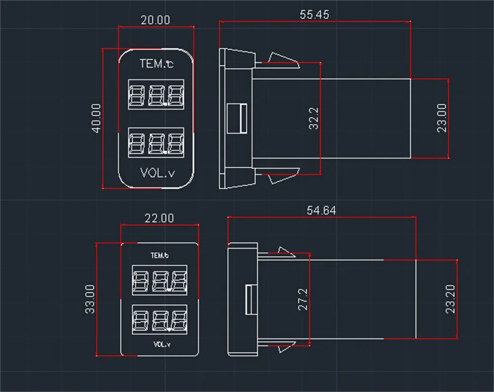 Старые формы 2 в 1 цифровой вольтметр температуры шаблон для Toyota 40 x 20 мм |