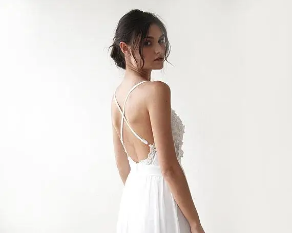 Новые Boho Простые Свадебные платья кружево шифон Длина Свадебные платья с низким вырезом на спине, пляжные богемные пикантное свадебное платье X-вид сзади