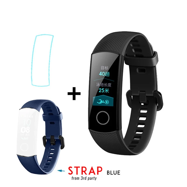 Умный Браслет huawei Honor Band 4 Amoled, цветной сенсорный экран 0,95 дюйма, для плавания, для обнаружения сердечного ритма, сна, для xiaomi - Цвет: black add blue