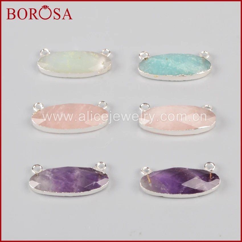 BOROSA серебряный с натуральным камнем ободок соединитель длинной формы яйца