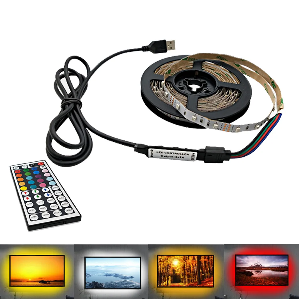 

USB 44 Key LED Strip lamp 2835 SMD DC5V Flexible LED light Tape Ribbon 5m HDTV TV Desktop Screen Background LED Stri