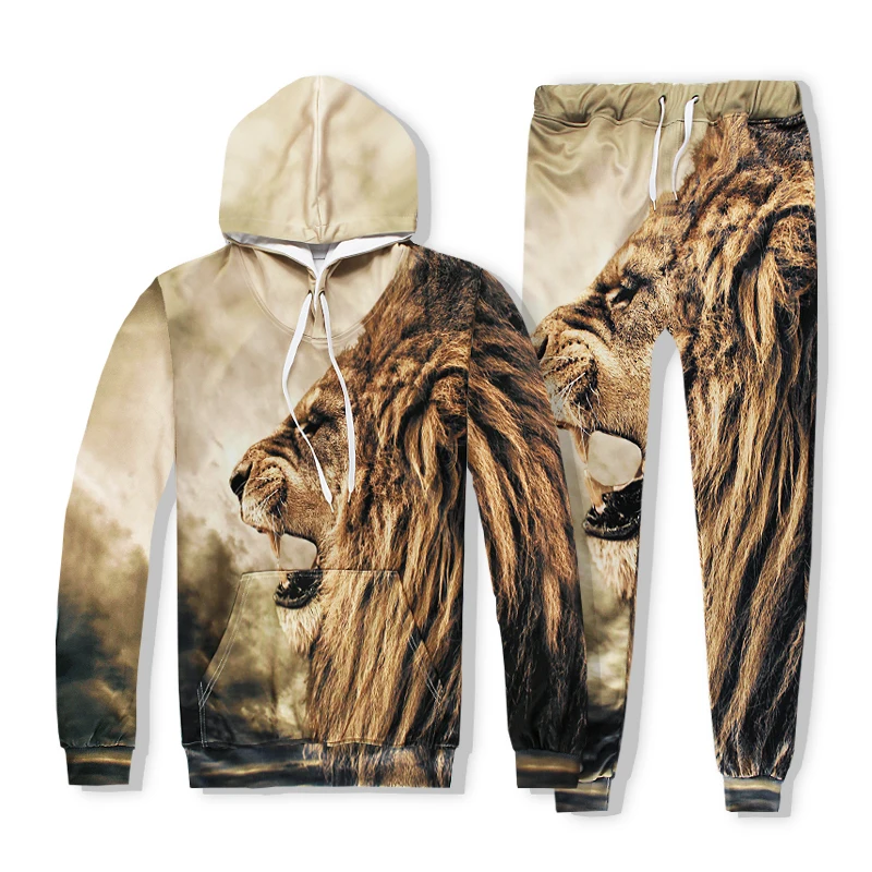 Мужская толстовка с капюшоном и забавным 3D принтом льва модная брендовая одежда