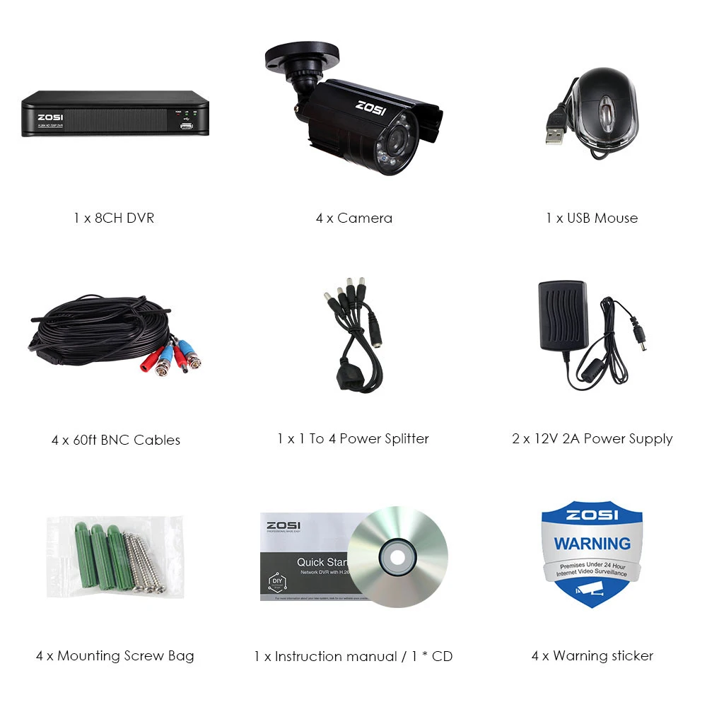 ZOSI 8CH 720P 4 в 1 CVI TVI AHD DVR, инфракрасная, водонепроницаемая и наружного видеонаблюдения ночного видения Камера домашней безопасности Системы наблюдения Наборы