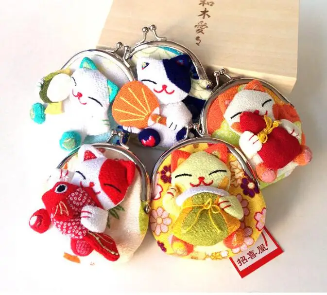 32 pieces Japan Japanese kimono Lucky Cat fish Coin Purse Wallet Coin Bag Purse + Silk