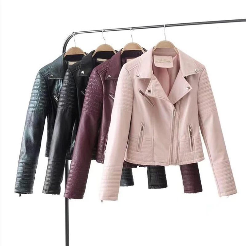 

2020 New Fashion Women Smooth Motorcycle Faux Leather Jackets Ladies Long Sleeve Autumn Winter Biker Streetwear Black Coats
