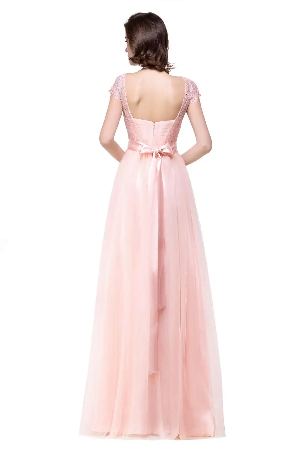 Graceful Lace Bow Chiffon Long Evening Dress In Stock Sexy Backless A-Line Evening Gowns Vestido de Festa