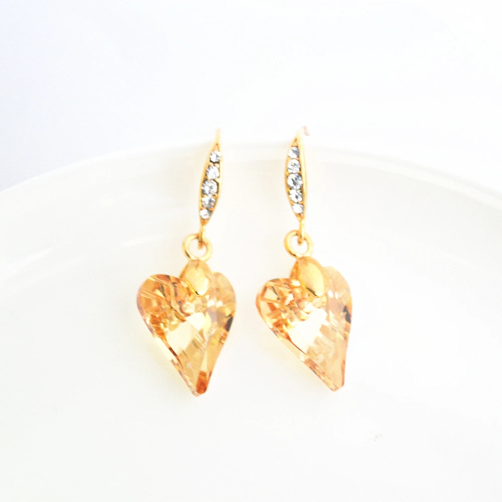 2016 Новая Мода Корейский Красивые Продаж Блестящий Горный Хрусталь Сердце Серьги