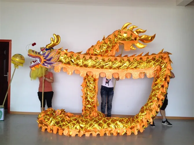 

4m Length 4 student Chinese DRAGON DANCE ORIGINAL Gold-plated Dragon Folk perform parade Festival Celebration Costume Ornament