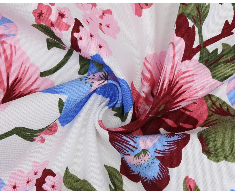 

Vintage Rockabilly Dress 2019 V Neck Cotton A Line Glamorous Floral Print Retro Swing Dress Women Bow Tie Elegant Backless Dress