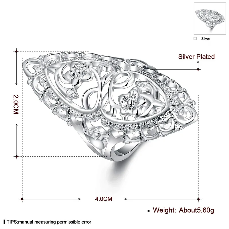 Классическое открытое резное большое кольцо с цветами для женщин винтажное