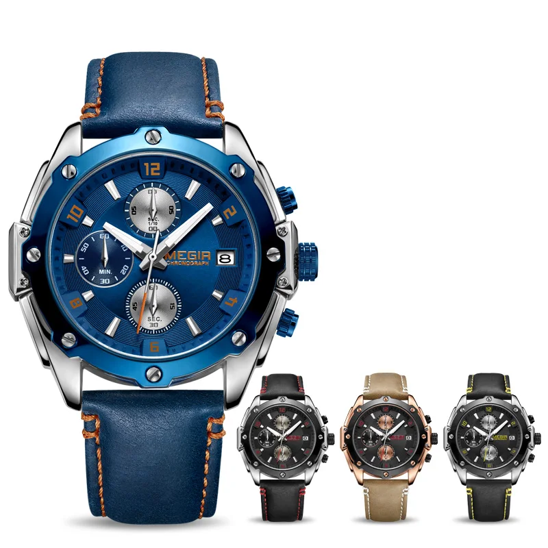 Лидирующий бренд MEGIR спортивные часы для мужчин модные хронограф кварцевые