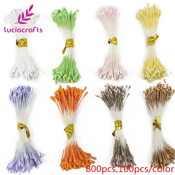 Mixed C2 800pcs Lucia crafts 288 шт/800 шт 18 цветов на выбор Двойные наконечники 1 мм матовый жемчуг цветок тычинки украшения торта D0406 - Цвет: Mixed C2 800pcs