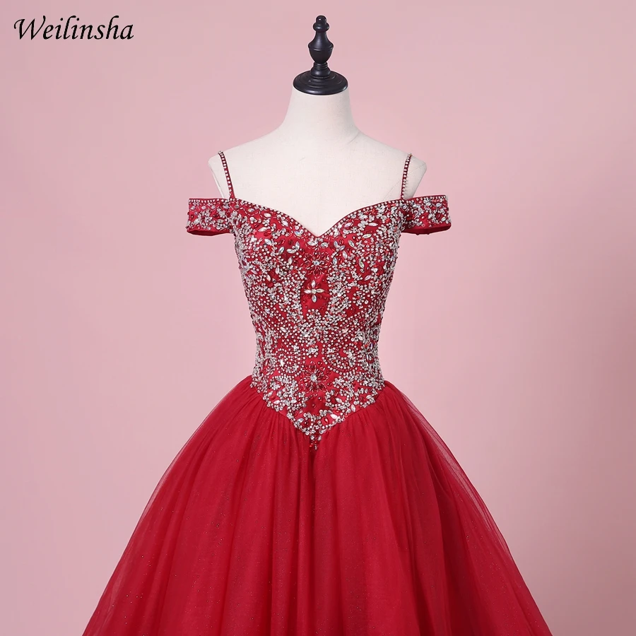 Weilinsha Burgundy Tulle Quinceanera Dresses Ball Gown Off the Shoulder Beading Crystals Sweet 16 Dress Gowns | Свадьбы и торжества