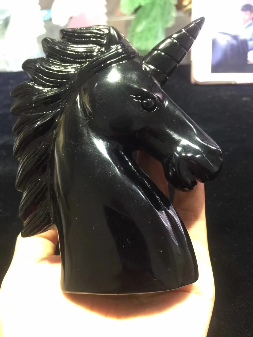 

Natural obsidian Handcrafted Unicorn Skull Figurine free shipping