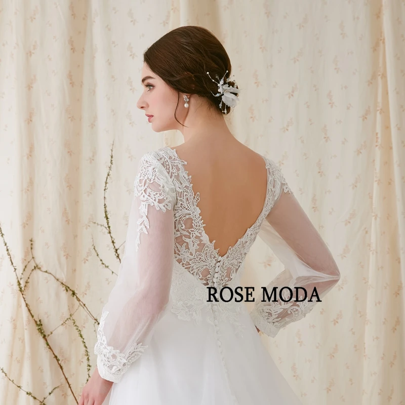 Роза Moda с длинным рукавом свадебное платье спинки свадебное es кружево на заказ Реальные фотографии