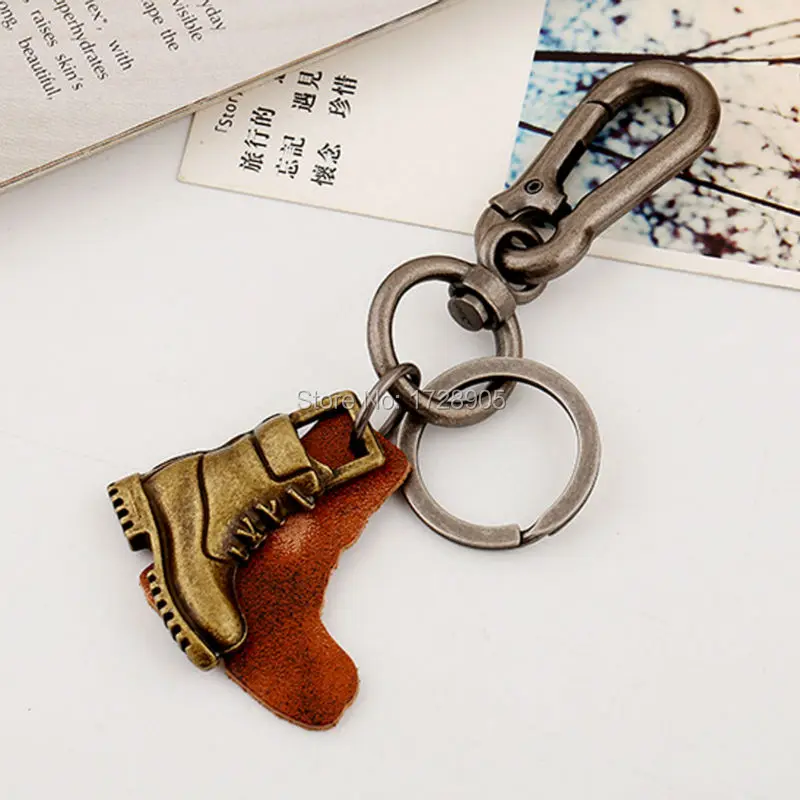 Креативный мужской брелок для ключей цепочка из кожи с бронзовым сплавом