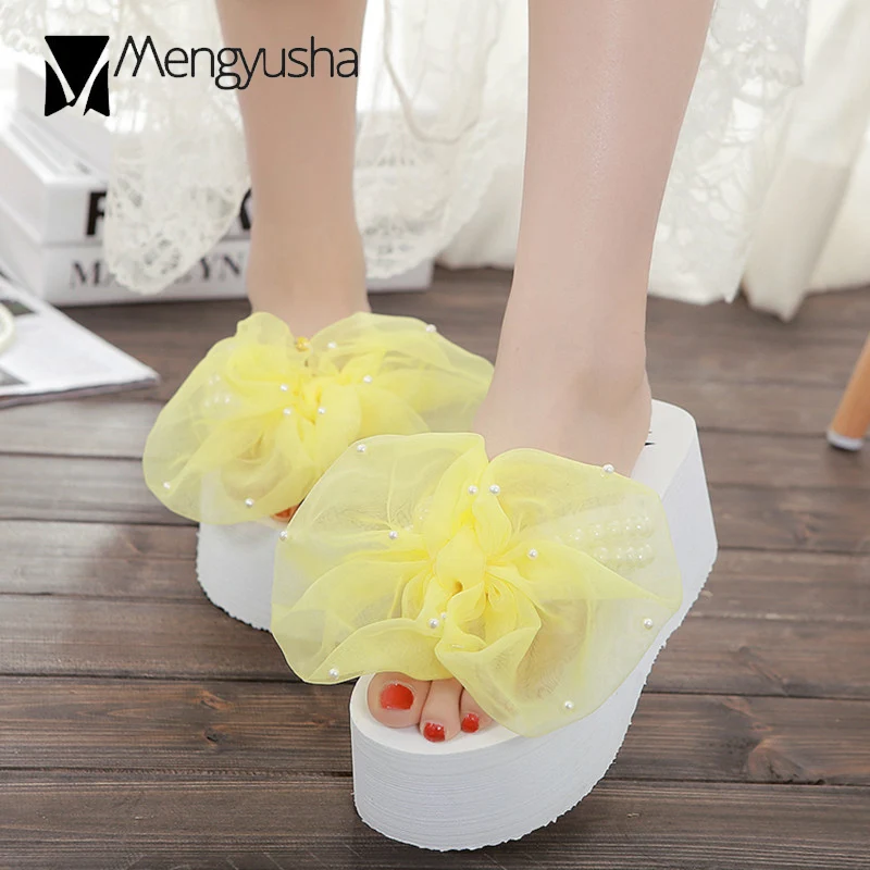 Жемчужные украшения Бабочка-узел Босоножки на платформе для девочек с отделкой